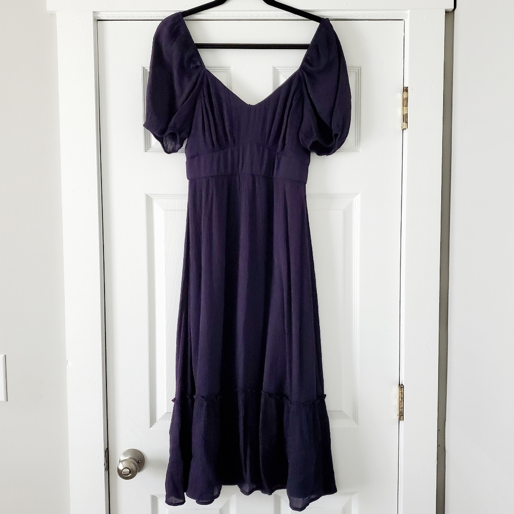 Lulus Simply A Sensation Navy Blue Puff Sleeve Midi Dress - Picture 2 of 12